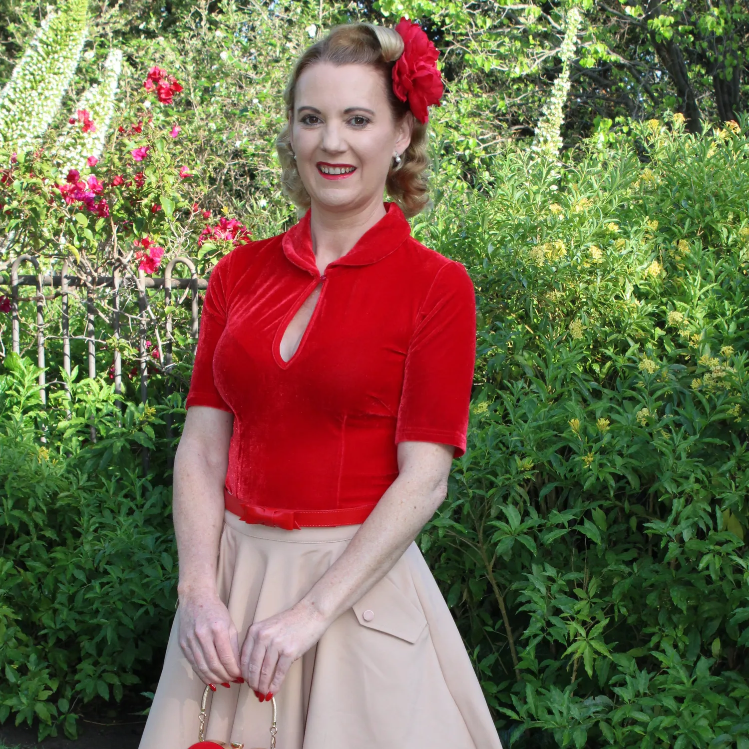 Tatyana Keynote vintage blouse velvet roze stretch