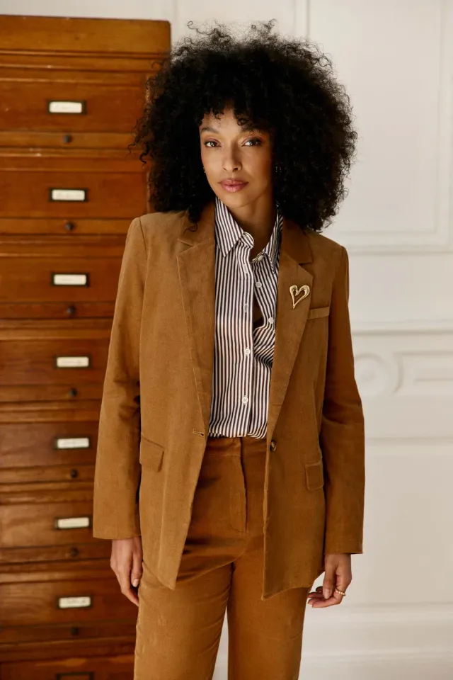 La Petite Etoile Viano blazer beige ribfluweel recht
