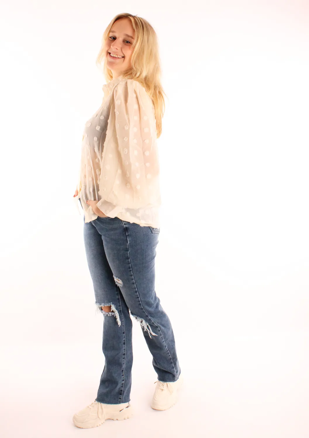 LOVEDRUNKY Spotted blouse creme met stippen