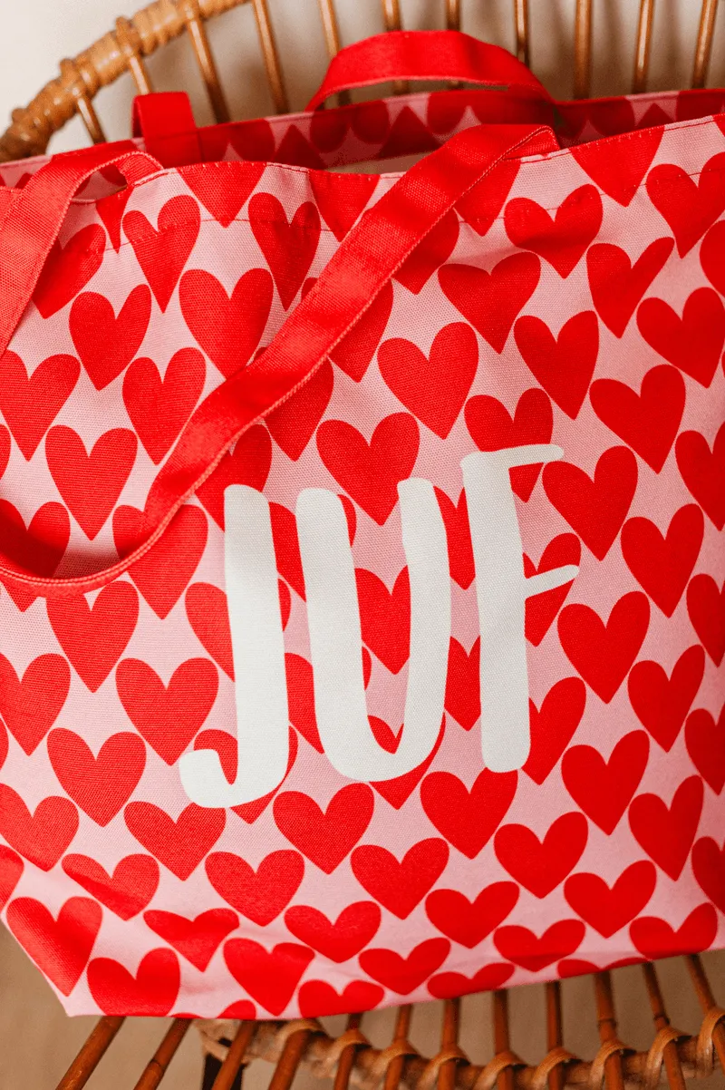 KP Juf canvas tas hartjes XL