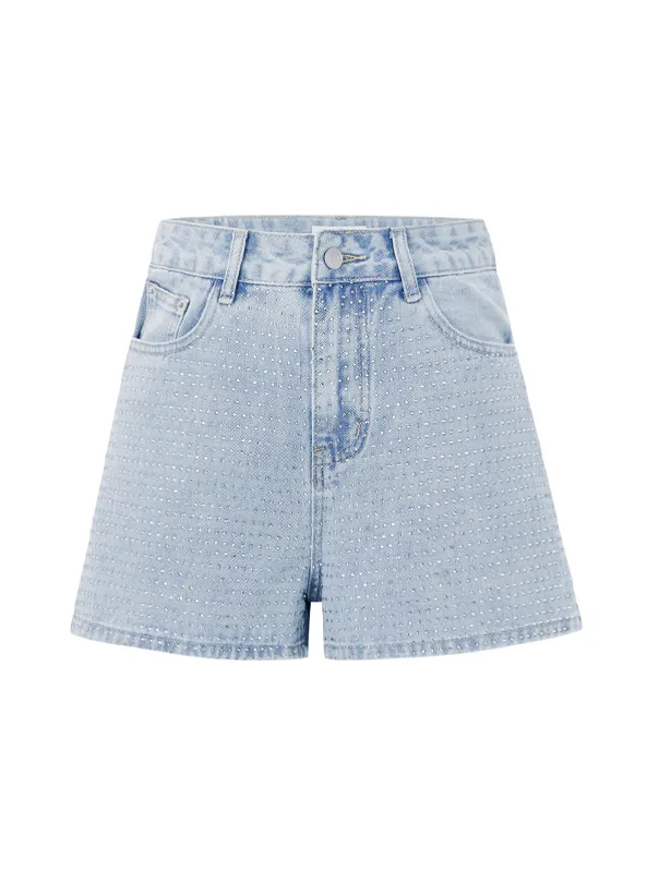 LOVEDRUNKY Glitter denim short blauw hoge taille