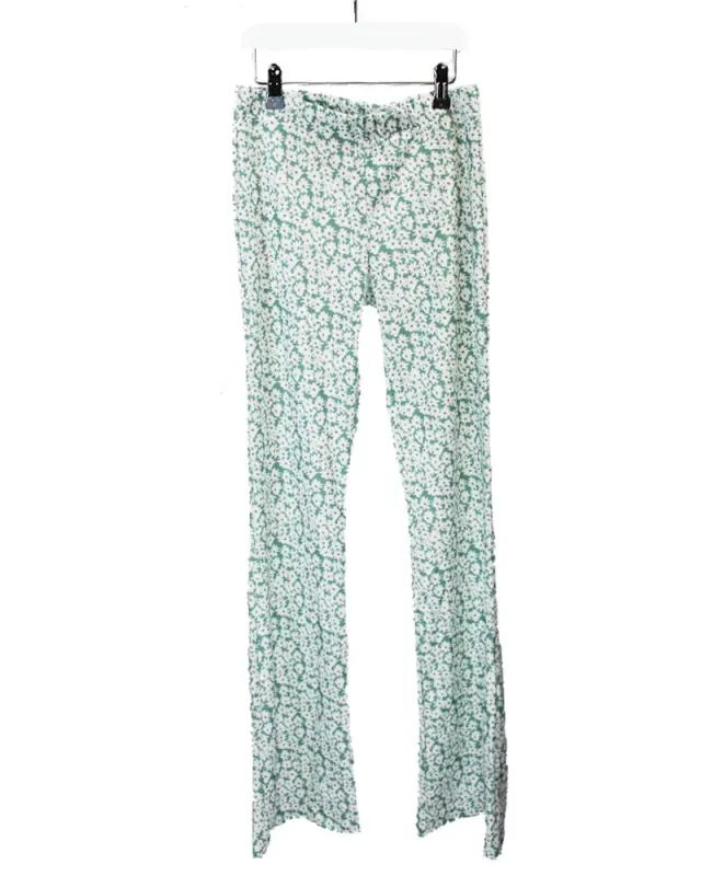 LOVEDRUNKY Flared Flowers broek mint bloemenprint 82 cm