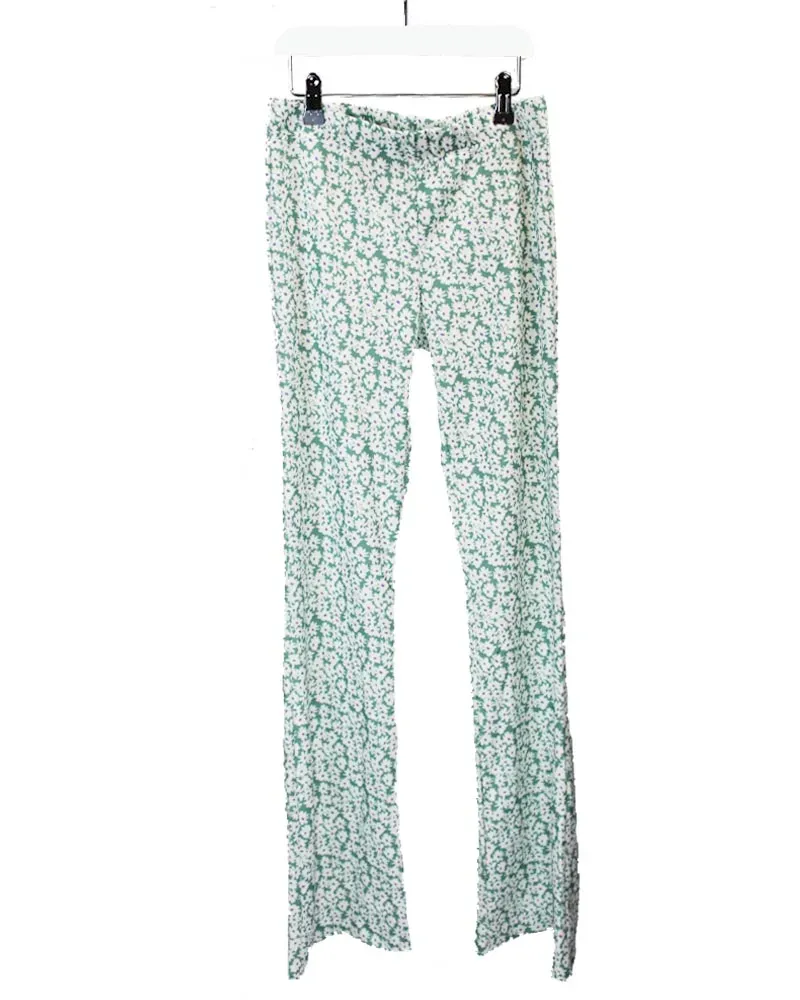 LOVEDRUNKY Flared Flowers broek mint bloemenprint 82 cm