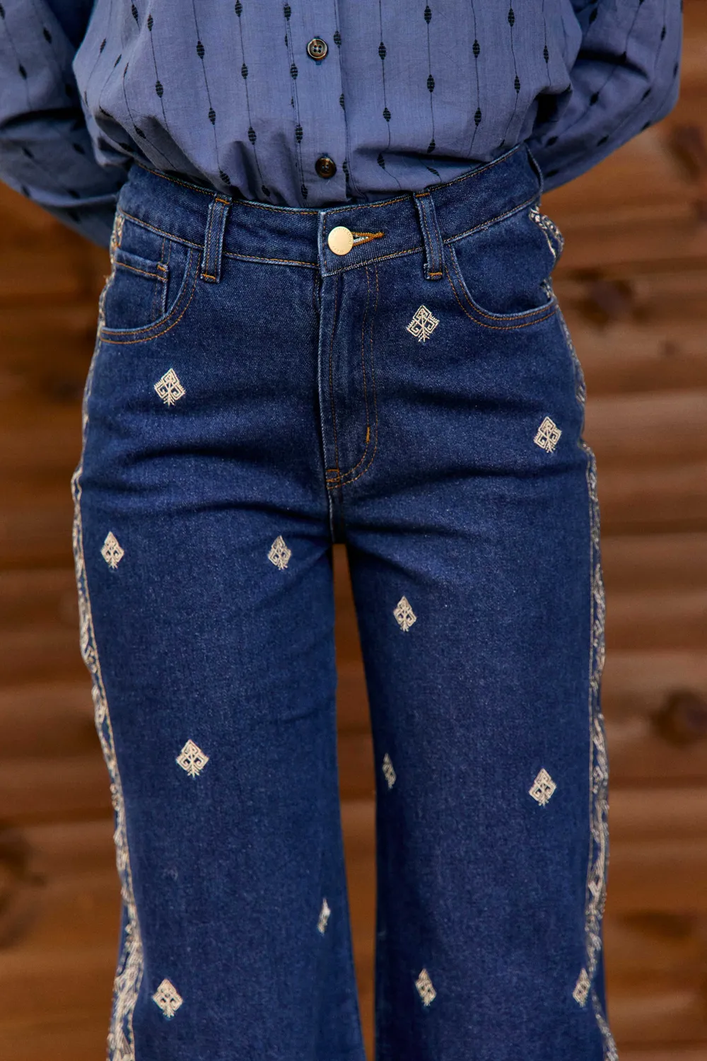La Petite Etoile Zephyra rechte jeans 94-wash met borduursel