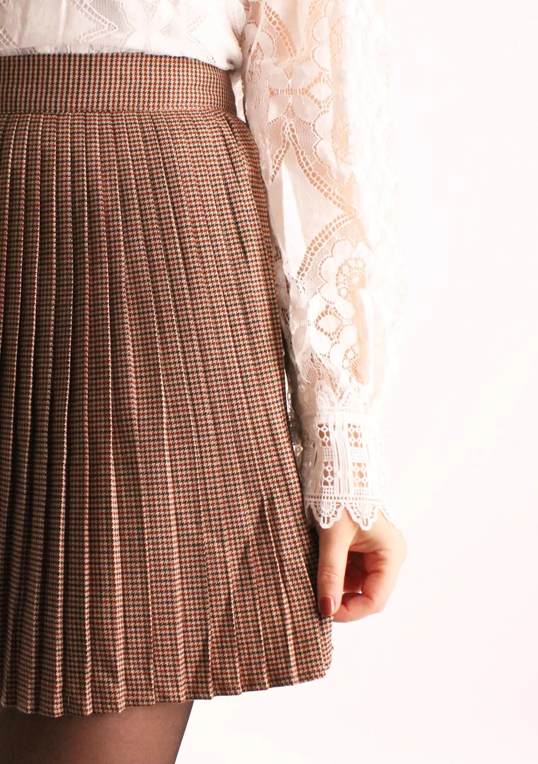 LOVEDRUNKY Rok Plissé Geruit bruin vintage