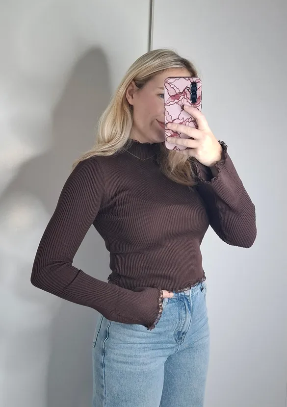 LOVEDRUNKY Rib Kant top bruin met kant