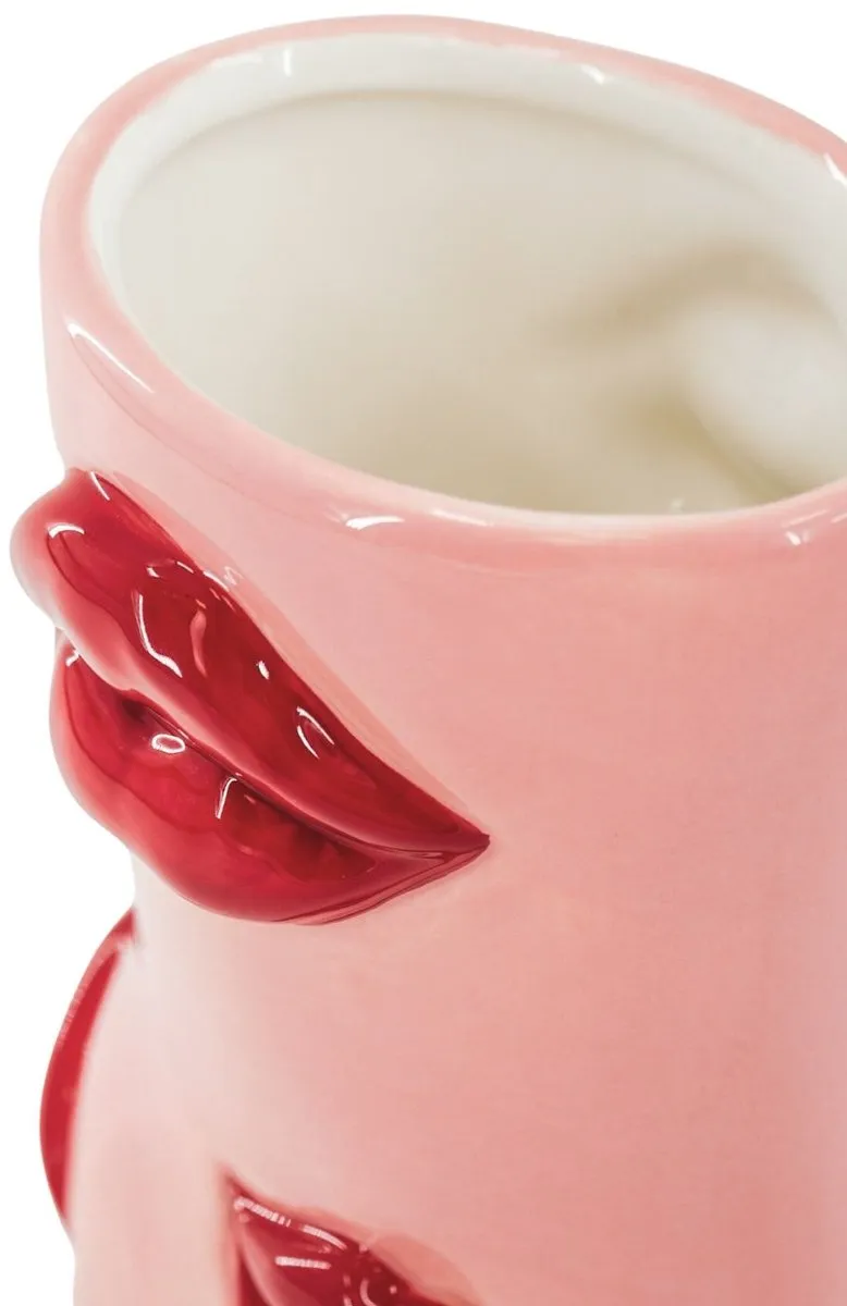 Amiek Housevitamin Laars met Lipjes vaas roze rood 23 cm keramiek