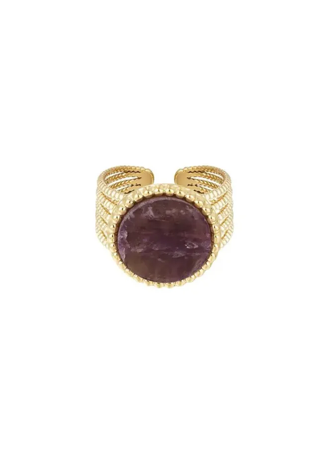 LOVEDRUNKY Statement Stone ring goud paars one size