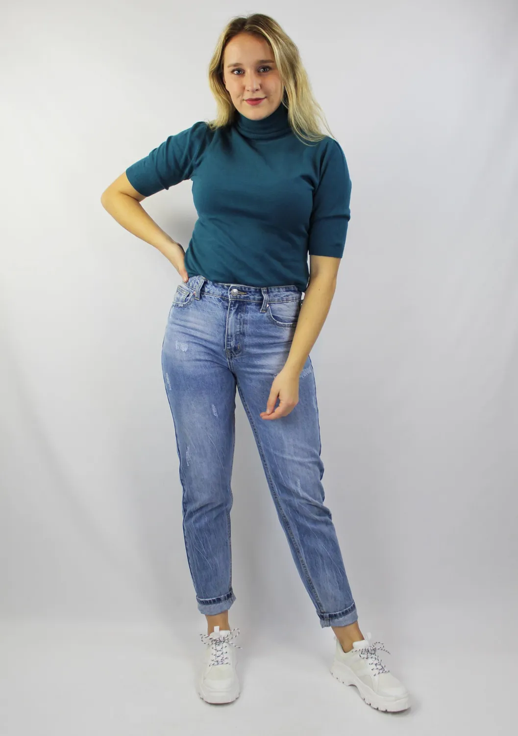 LOVEDRUNKY Turtleneck top blauw zachte col