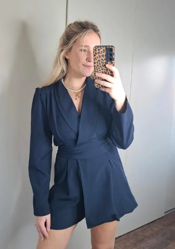 LOVEDRUNKY Classic Playsuit Marine met ceintuur