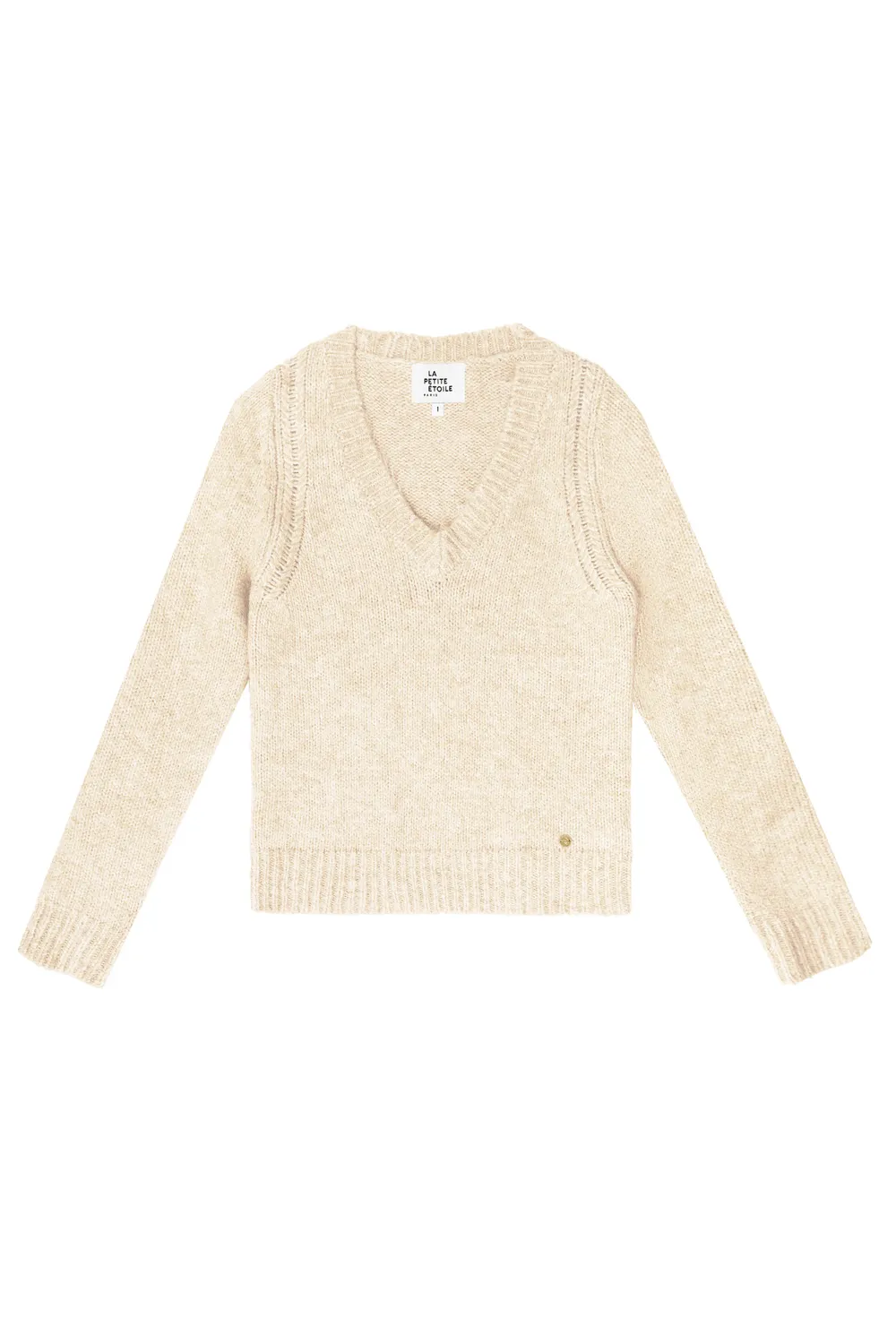 La Petite Etoile Mirey trui ecru grof gebreid V-hals