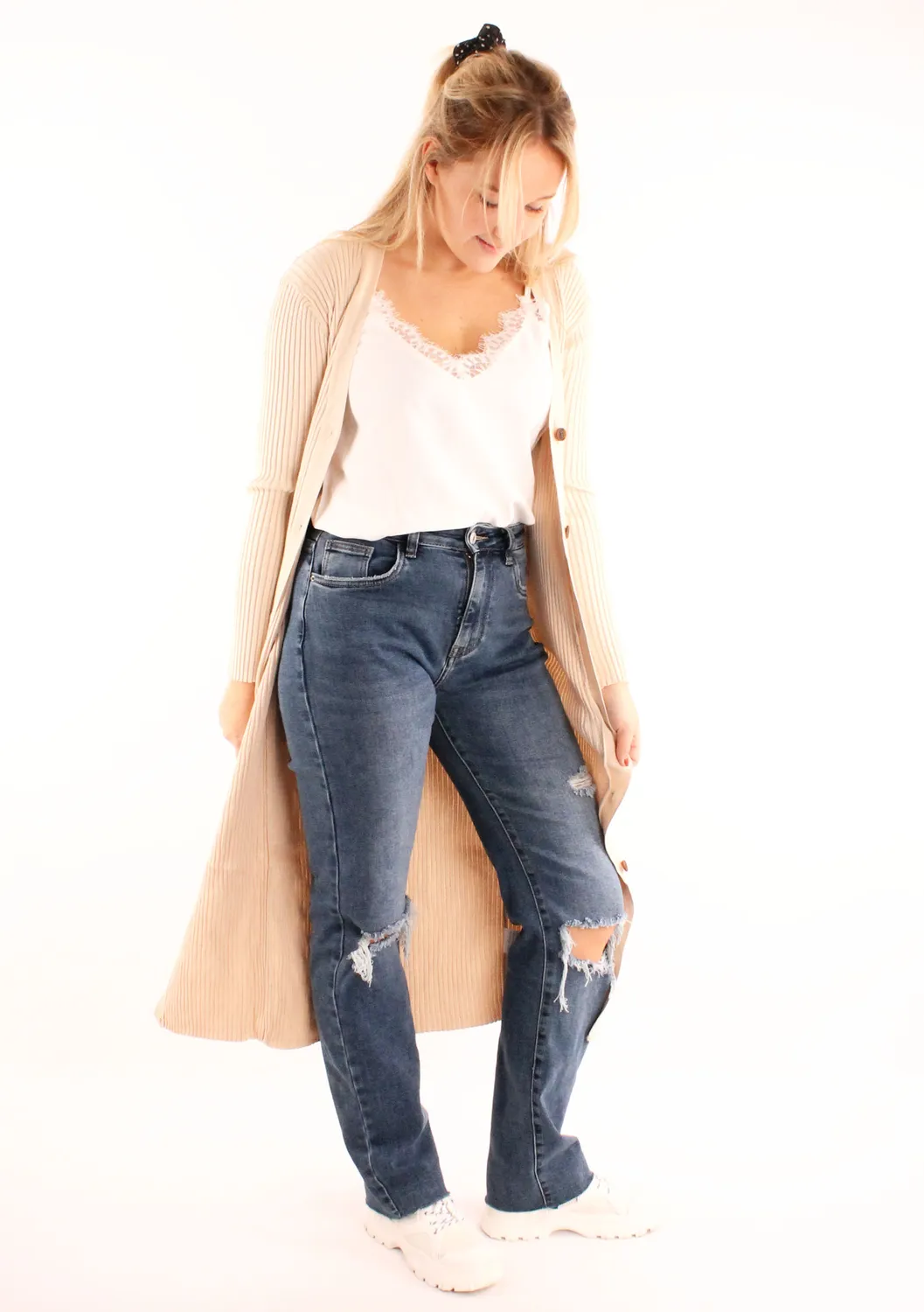 LOVEDRUNKY Lang Vest beige met knopen