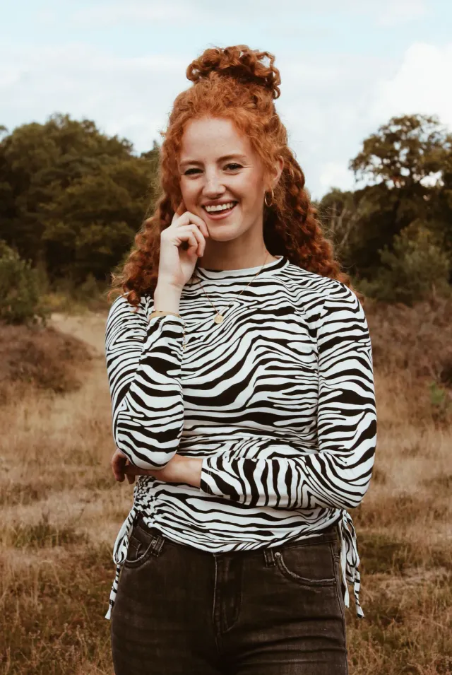 LOVEDRUNKY Zebra top zwart wit lange mouw stretch
