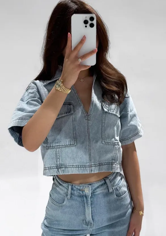 LOVEDRUNKY Redefined Denim top blauw cropped