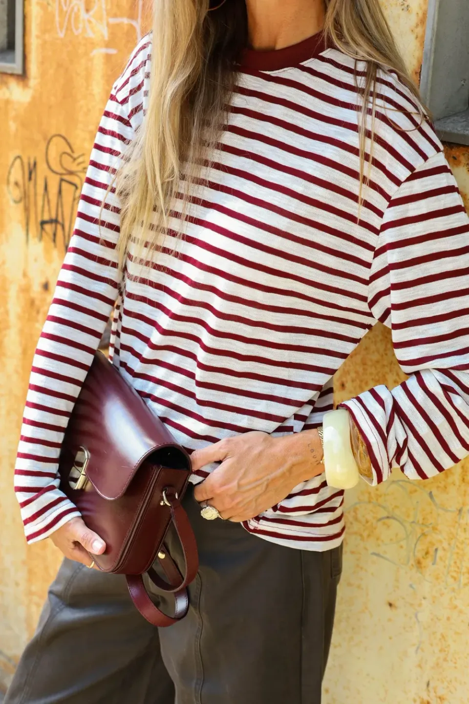 Amiek Viv Striped longsleeve bordeaux wit transparant