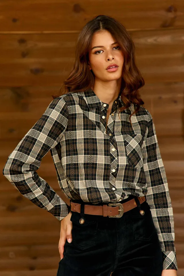 La Petite Etoile Clau blouse zwart ecru ruit