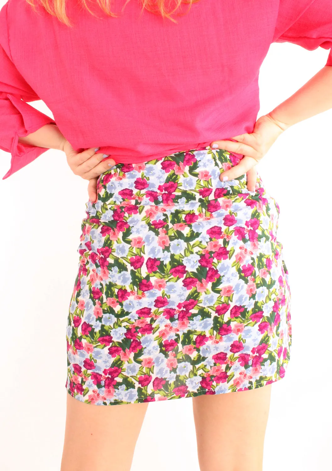 LOVEDRUNKY Bloemen rok blauw gevoerd