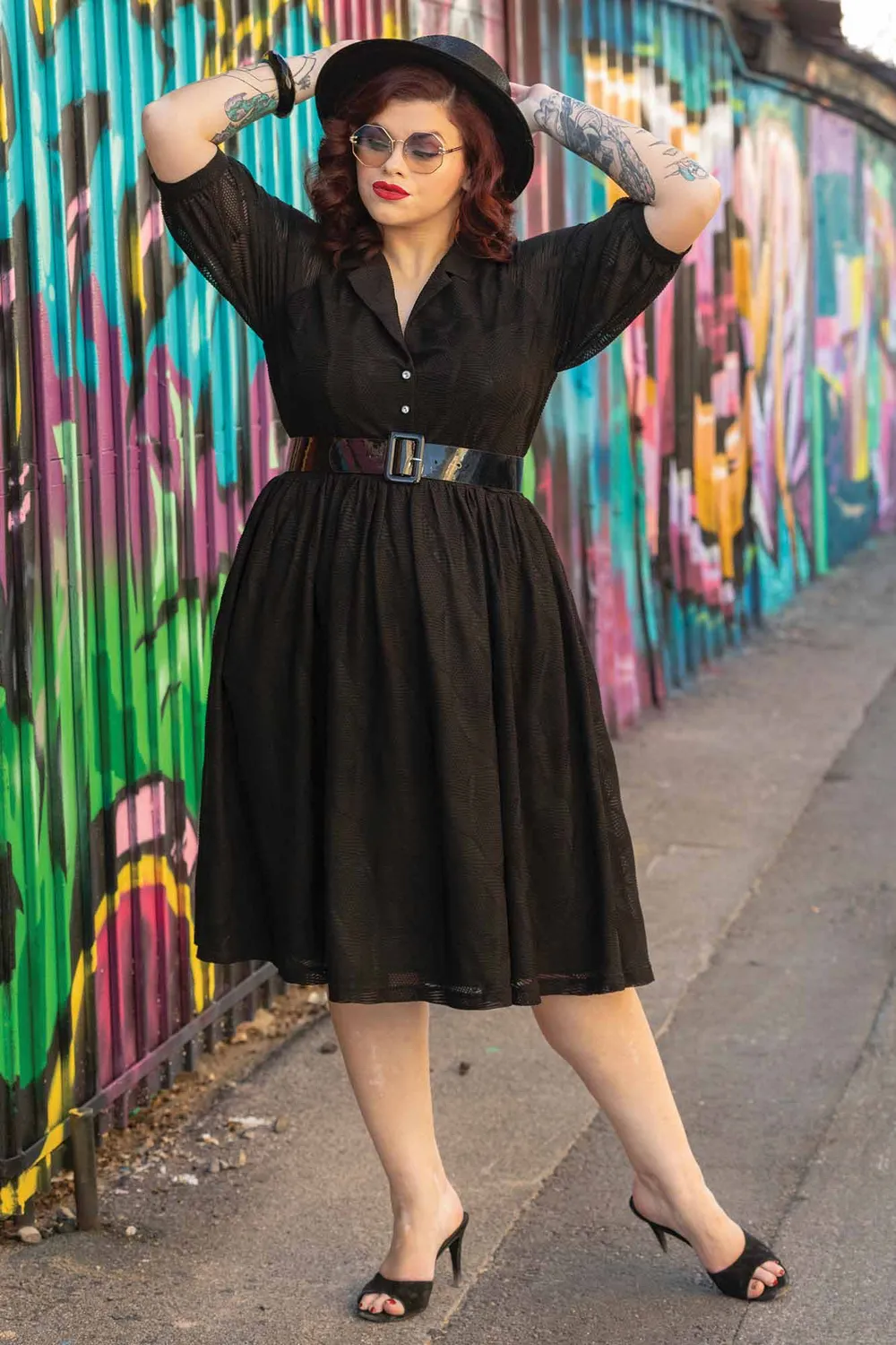 Tatyana Lily Vintage shirtjurk zwart kant
