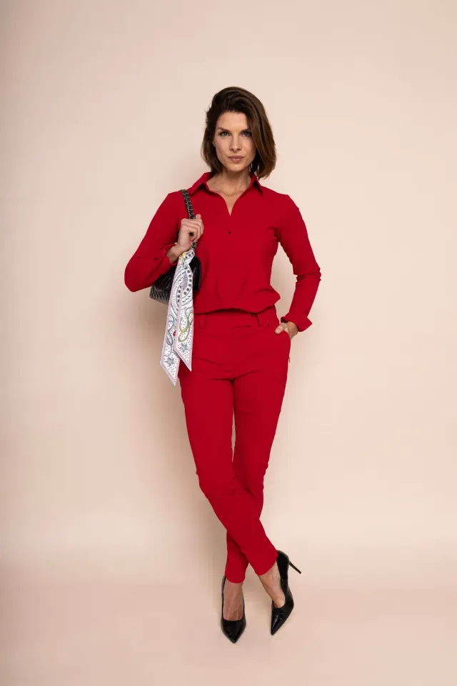 Laboutiek Leona Travel Trouser pantalon rood slim