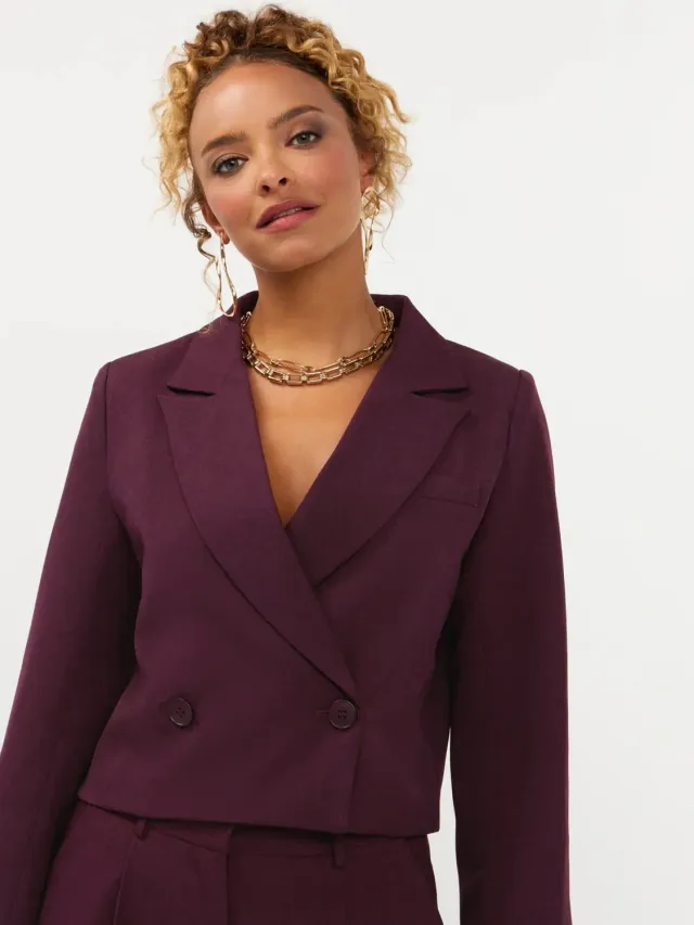 Amiek Ayla blazer aubergine cropped double-breasted
