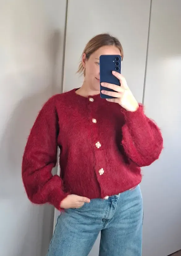 LOVEDRUNKY Soft vest bordeaux rood parelknopen ballonmouw