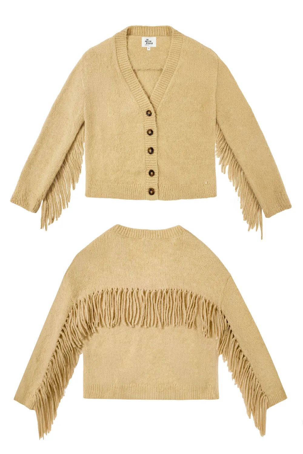 La Petite Etoile Mery vest franjes camel V-hals