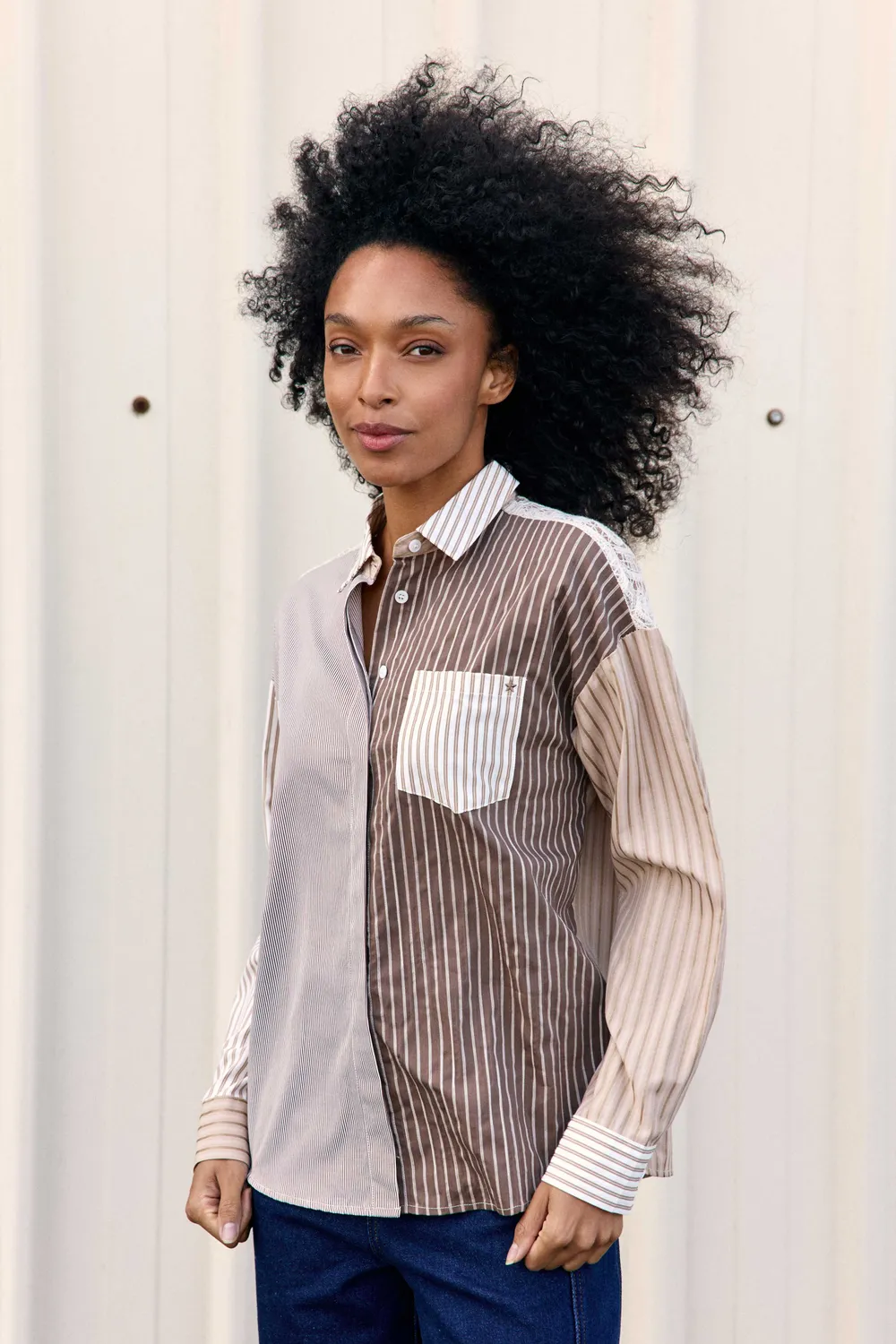La Petite Etoile Celine blouse patchwork beige
