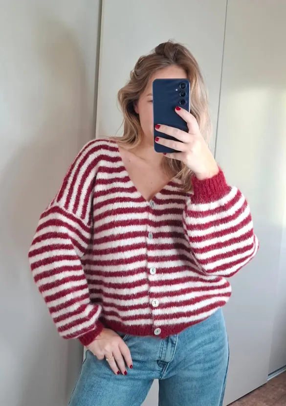LOVEDRUNKY Gestreept Vest Bordeaux Fluffy Knit