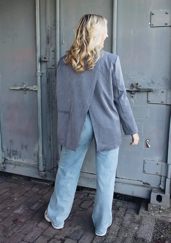 LOVEDRUNKY Wrap Back oversized blazer grijs – gevoerd