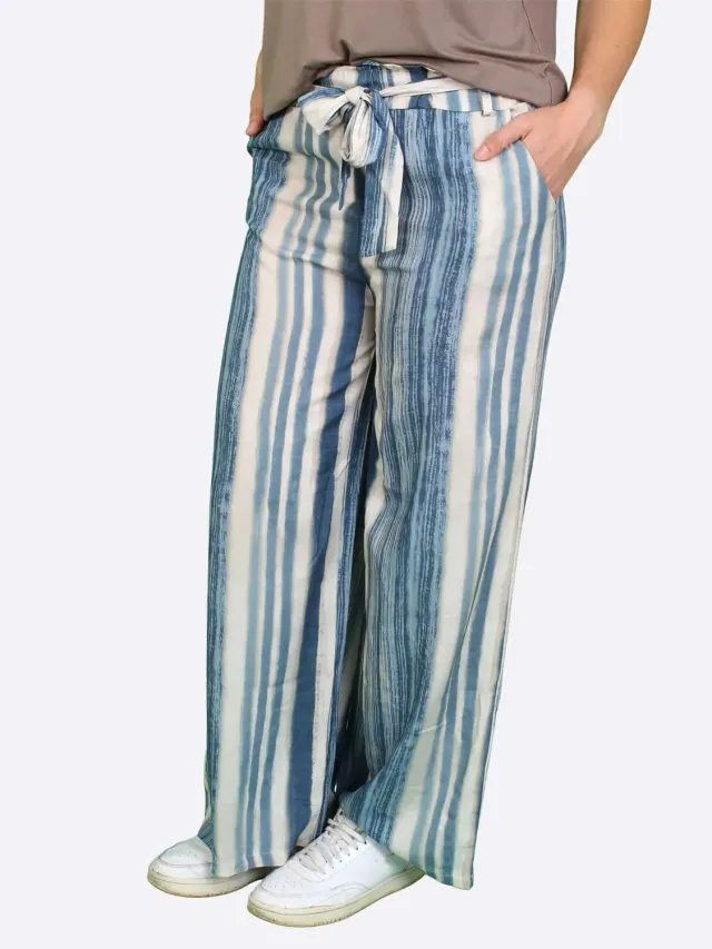 Seniorenkleding Wellington pantalon blauw viscose print