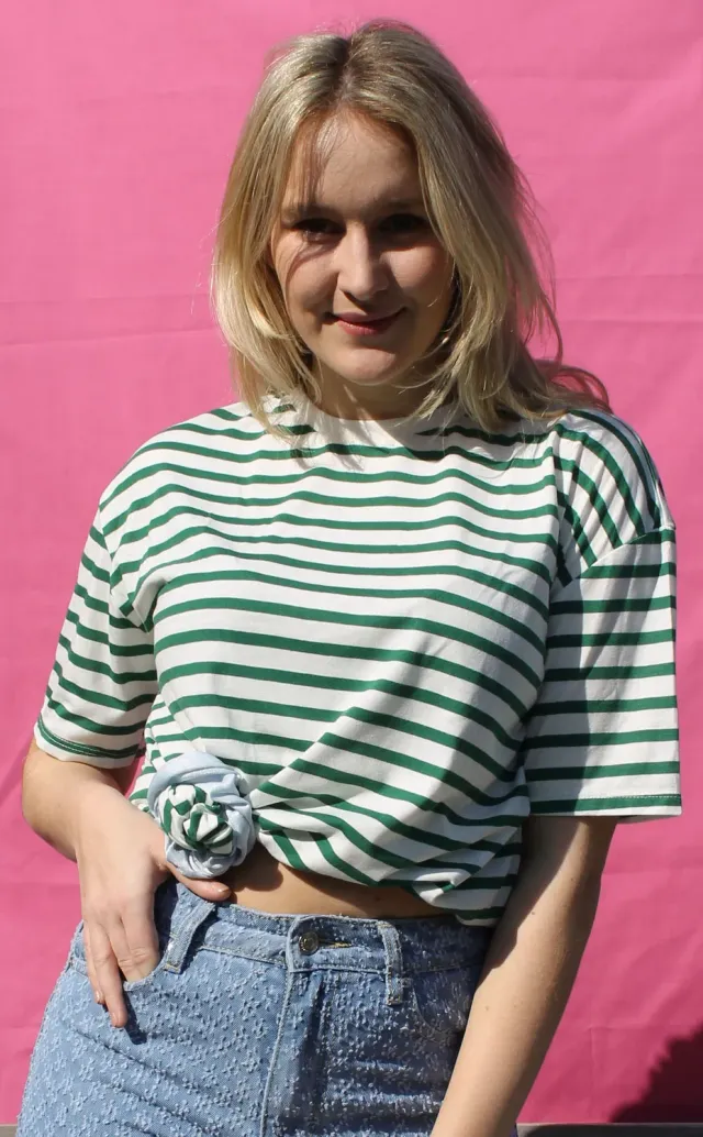 LOVEDRUNKY T-shirt Gestreept groen katoen oversized