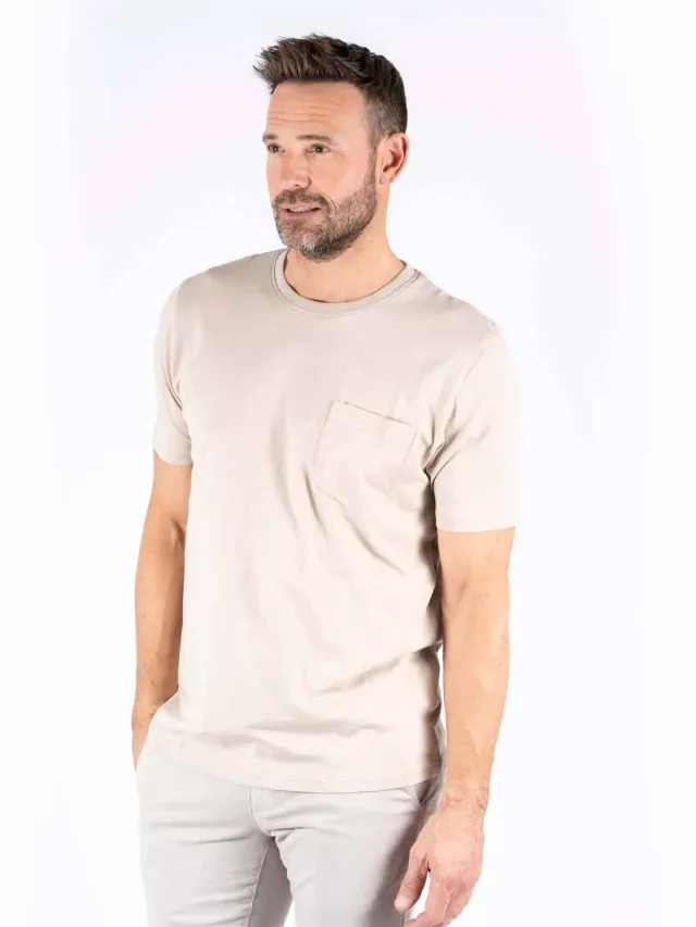 Pre End uni heren T-shirt katoen borstzak ecru