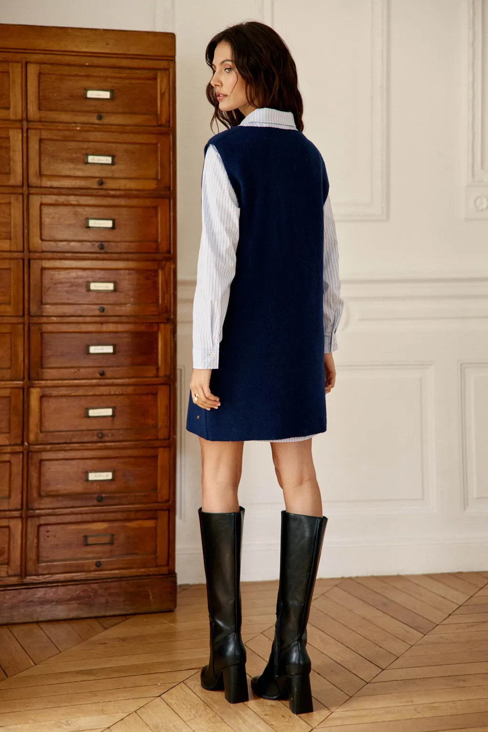 La Petite Etoile Modestine jurk marine 2-in-1 gestreept