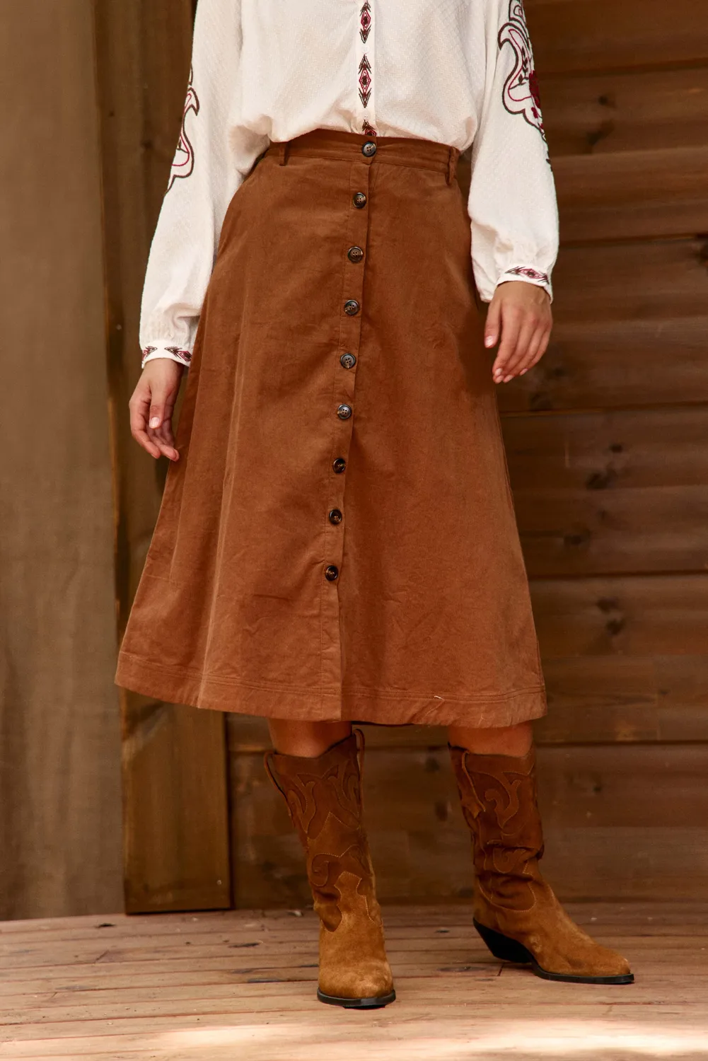La Petite Etoile Jael ribfluwelen rok hazel