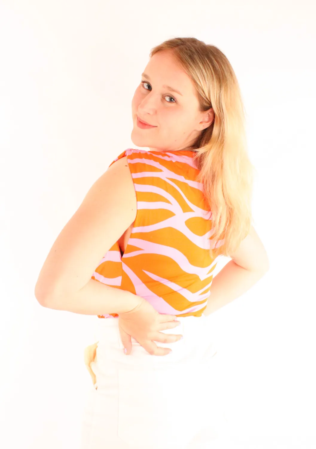LOVEDRUNKY Body Print Colourblock body oranje roze V-hals