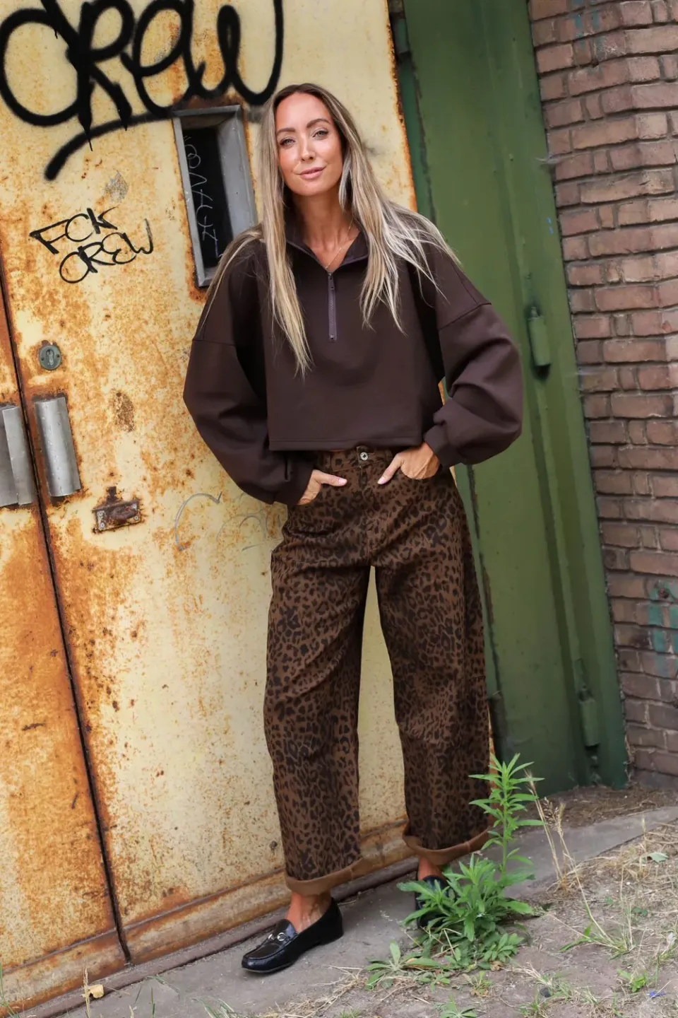 Amiek Dakota broek panter barrelfit stretch