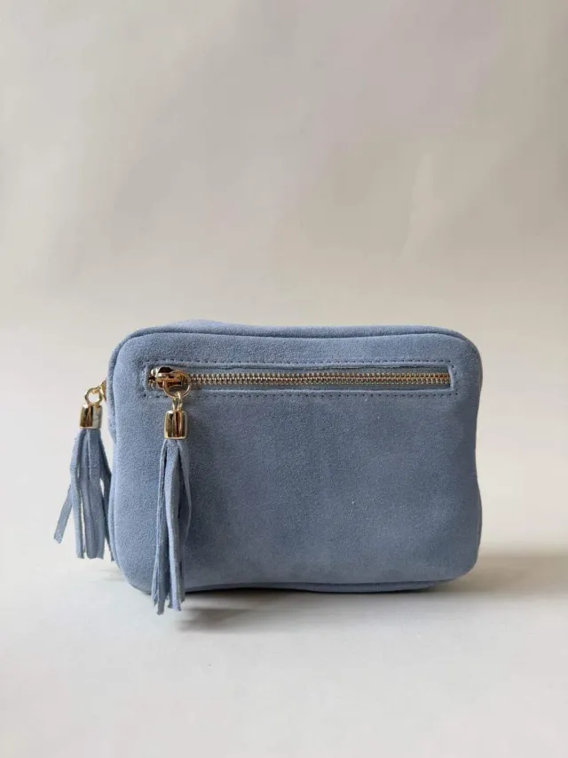 Amiek Mila tas suède lichtblauw 20 cm leer