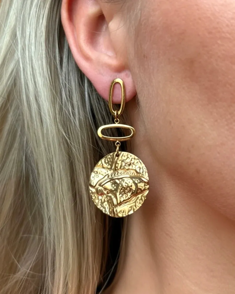 Amiek Golden Coins oorbellen goud stainless steel