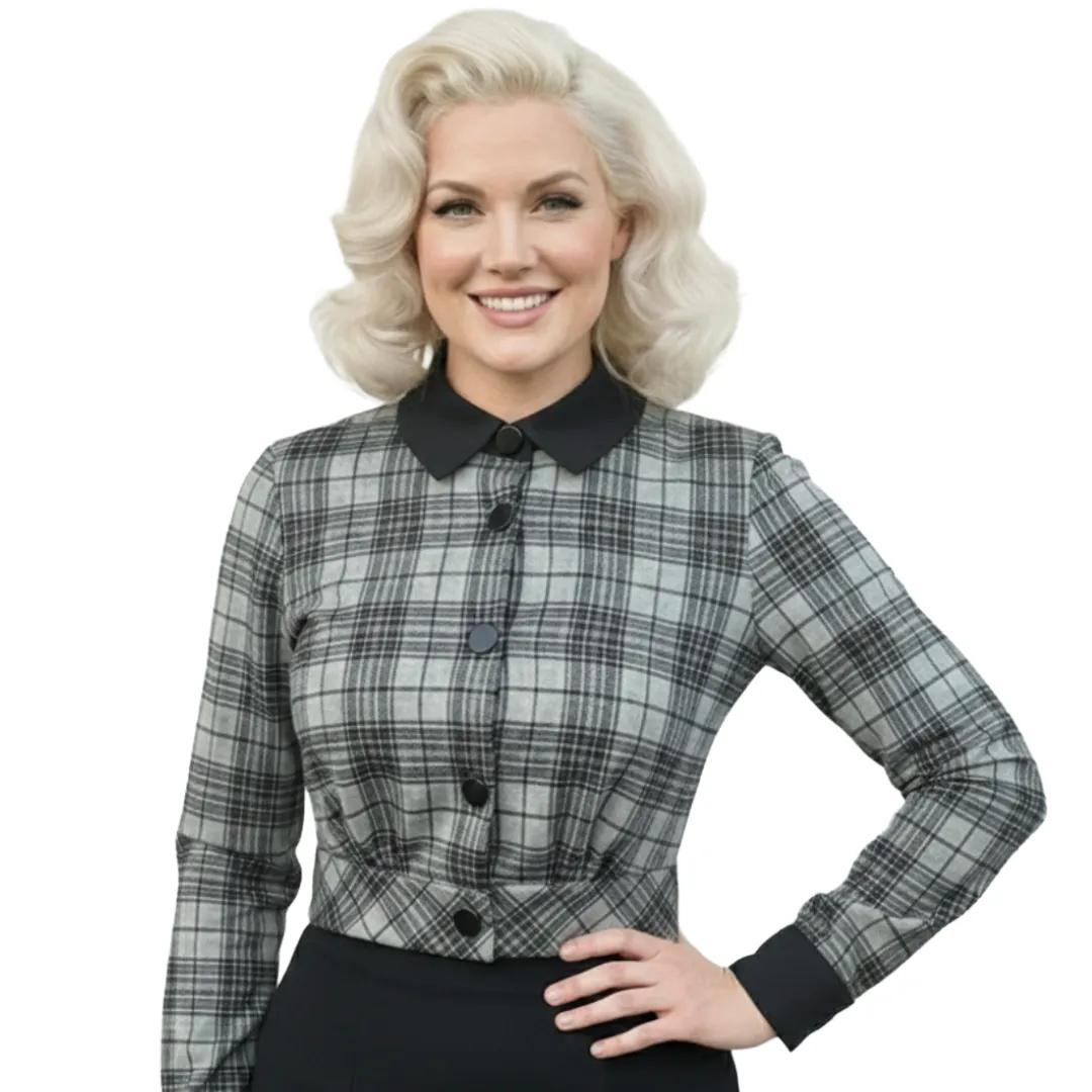 Tatyana Billie Jacket jasje charcoal plaid geruit cropped