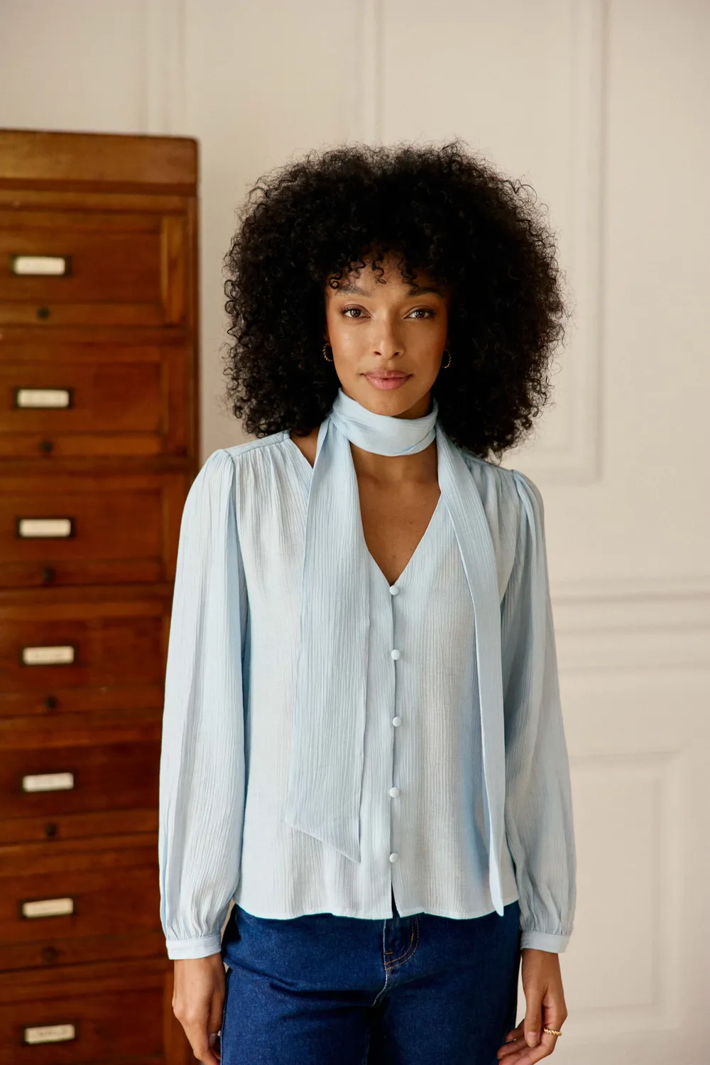 La Petite Etoile Bianca blouse lichtblauw strik