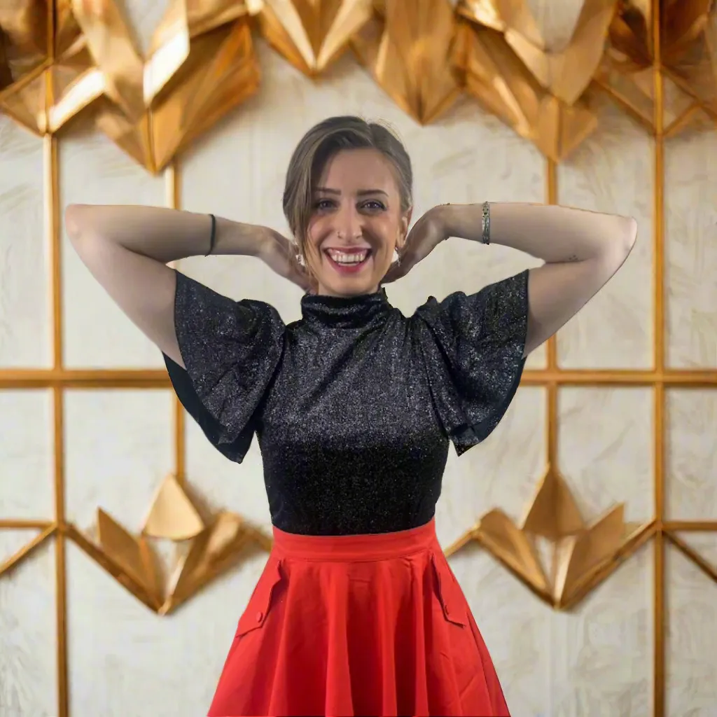 Tatyana Lilith Retro blouse midnight dazzle zwart