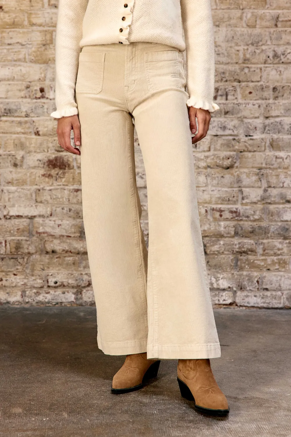 La Petite Etoile Atlanty broek ecru ribfluweel wijd