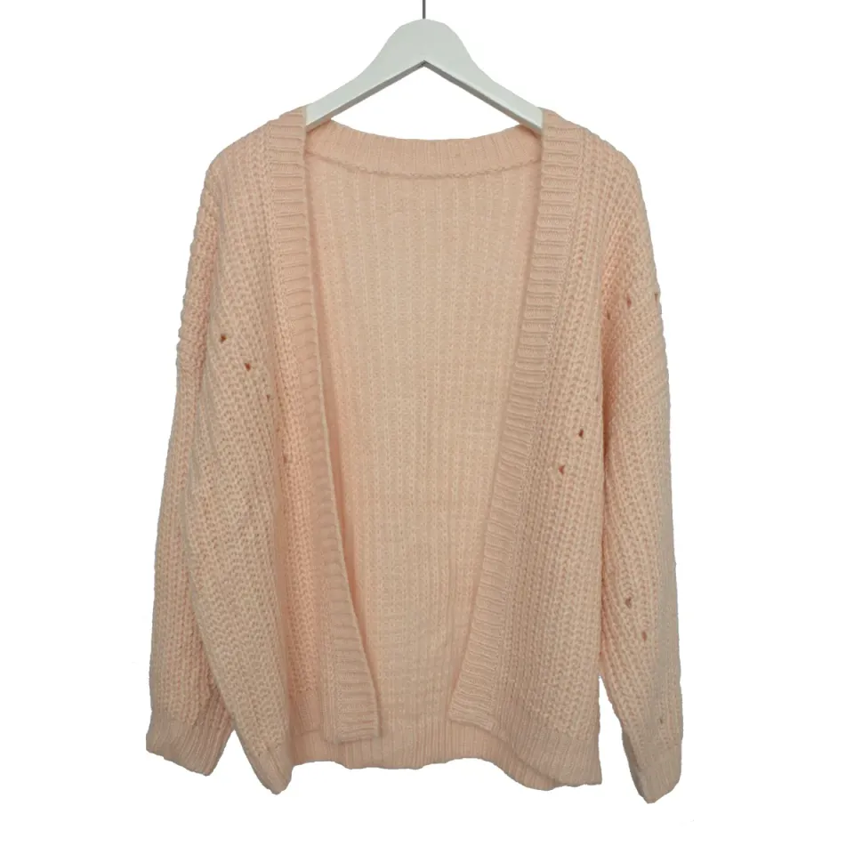 LOVEDRUNKY Knit Cardigan vest zalm one size dik gebreid