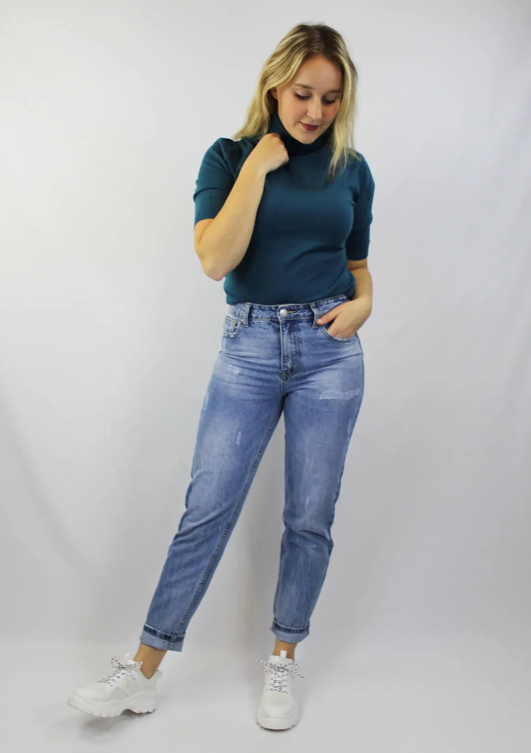 LOVEDRUNKY Turtleneck top blauw zachte col