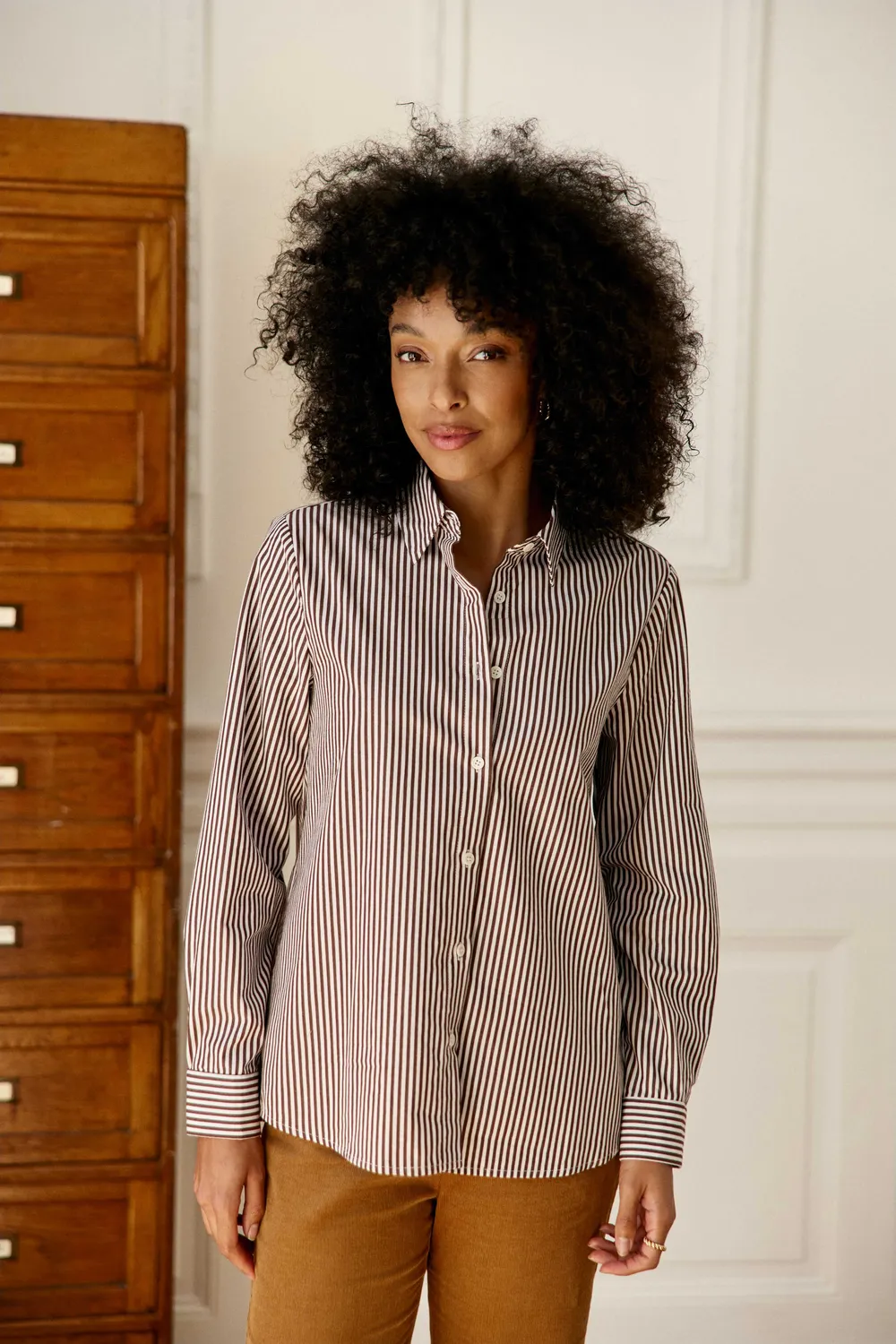 La Petite Etoile Carine blouse bruin ecru rechte pasvorm