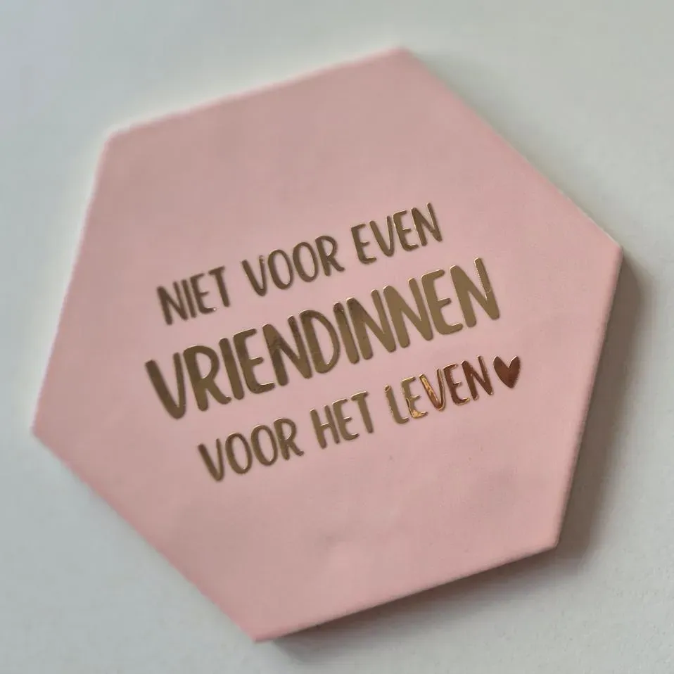 Amiek Niet Voor Even tegeltje vriendinnen lichtroze goud hexagon