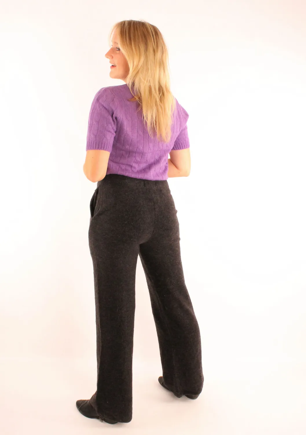 LOVEDRUNKY Gebreid Antraciet broek wide leg