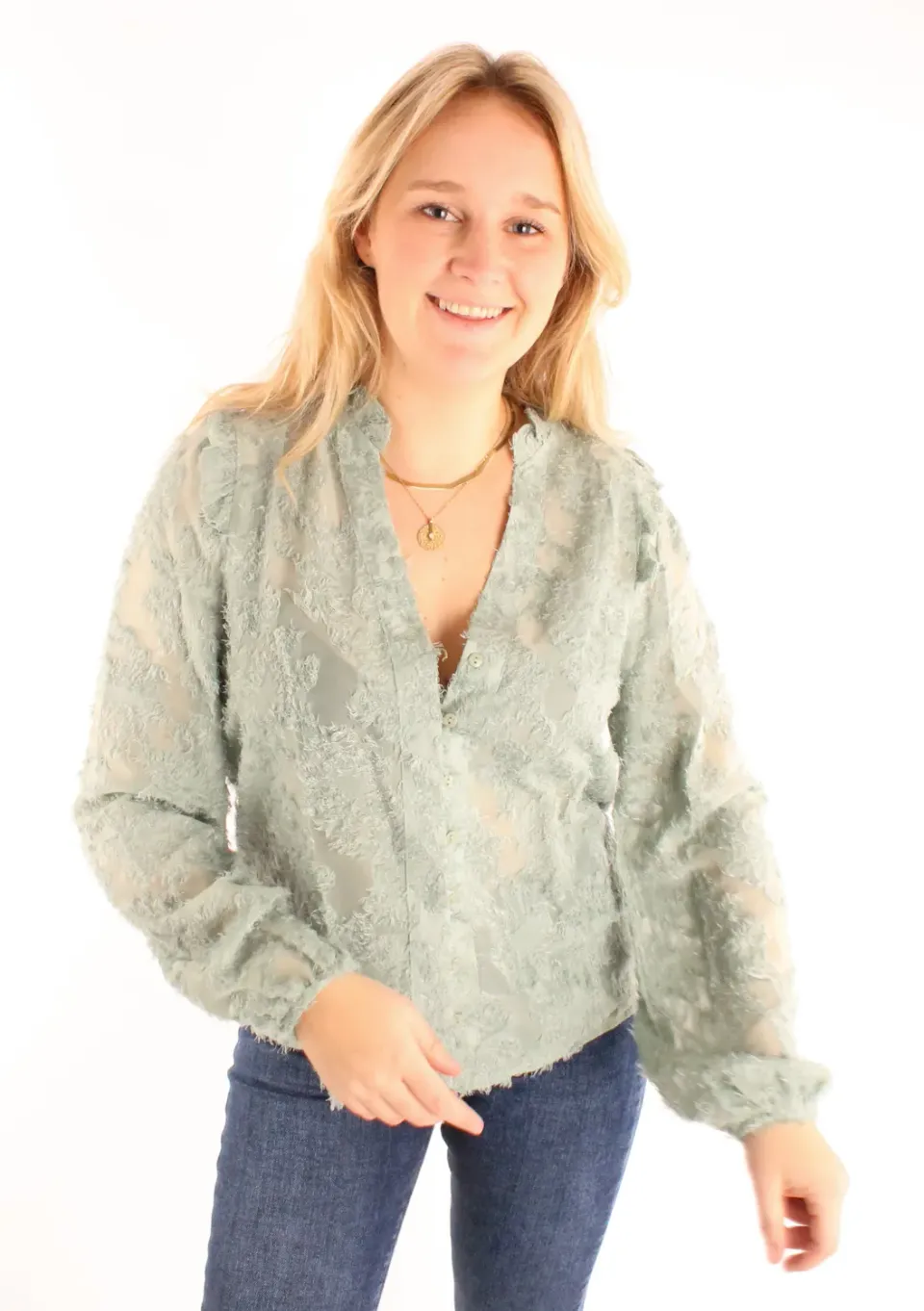 LOVEDRUNKY Feather Blouse Groen Bloemendessin
