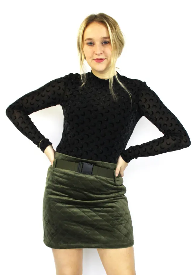 LOVEDRUNKY Patroon Rok kaki glanzend met riem