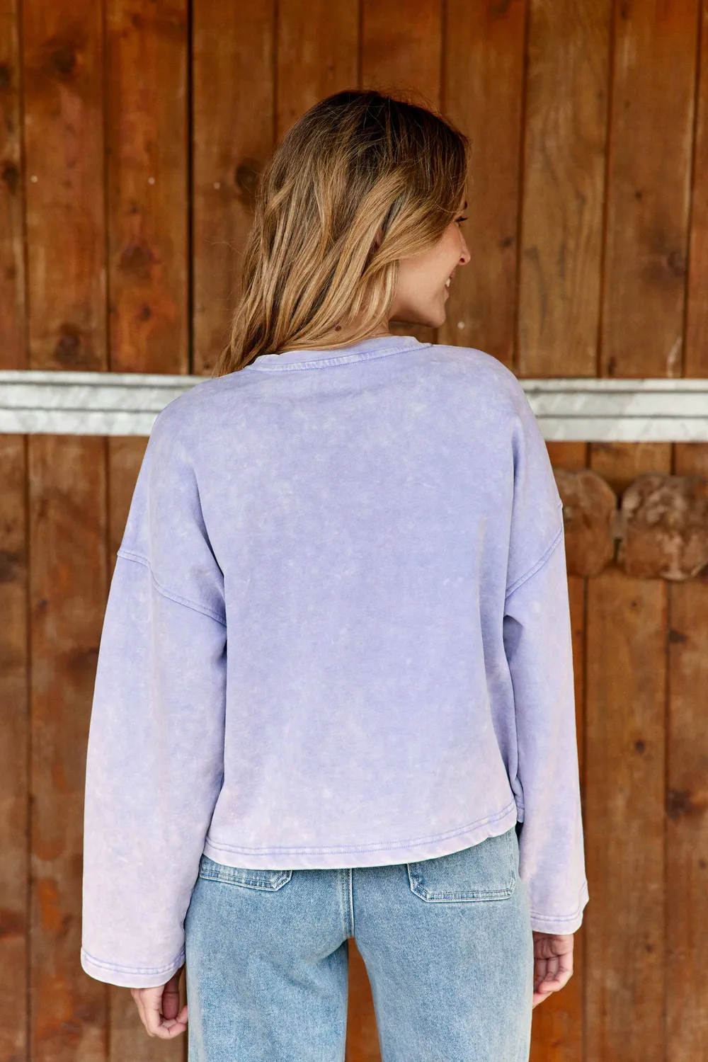 La Petite Etoile Trinkle boxy sweater parme zachte molleton
